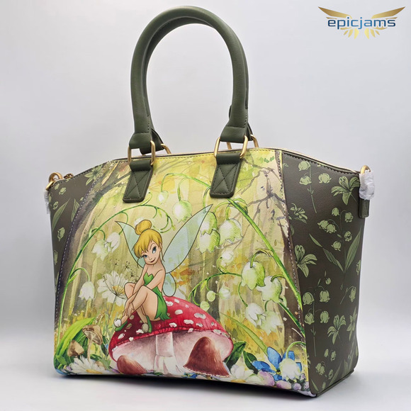 Loungefly Disney Peter Pan Tinker Bell Mushroom Floral  Loungefly Disney Peter Pan Tinker Bell Mushroom Floral Crossbody Satchel Bag New